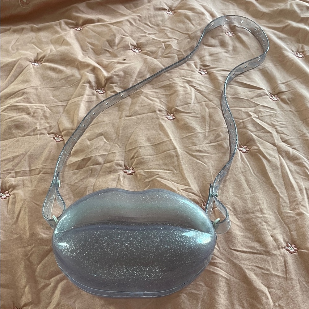 Melissa Silver Glitter Lip Crossbody Bag